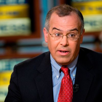 David Brooks of the New York Times speaks during a live taping of Meet the Press March 30, 2008 in Washington, DC. 