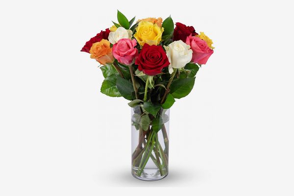 Benchmark Bouquets Dozen Rainbow Roses with Vase