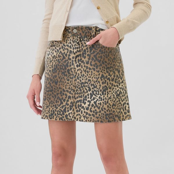 Gap Mid Rise Denim Leopard Mini Skirt