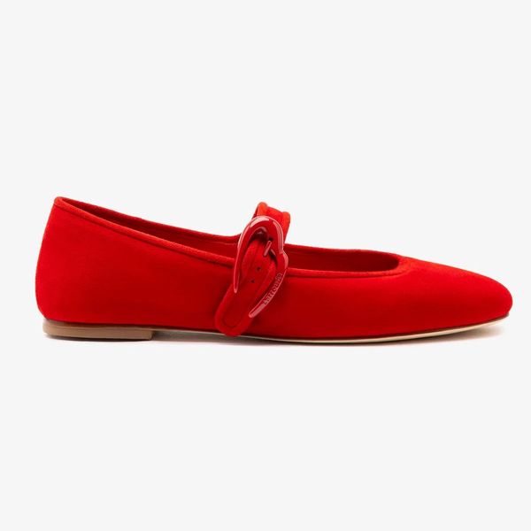 Larroudé Verona Ballet Flat In Scarlet Suede