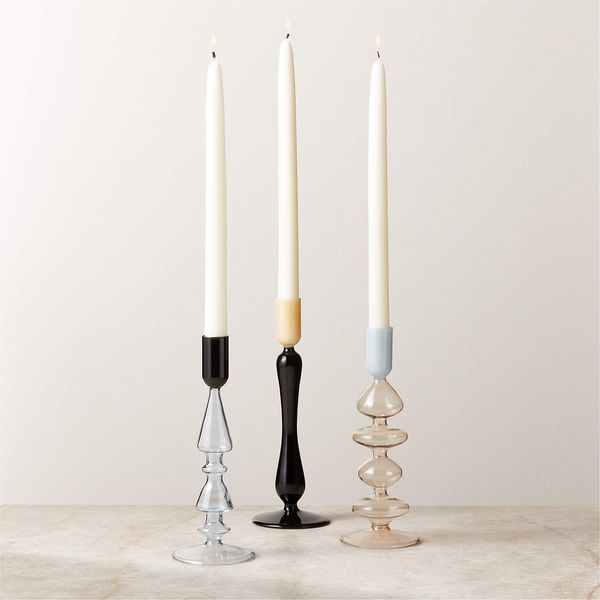 CB2 Kava Cool Toned Glass Taper Candle Holder Set of 3