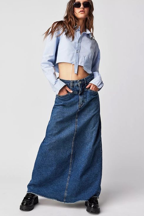 best denim maxi skirt