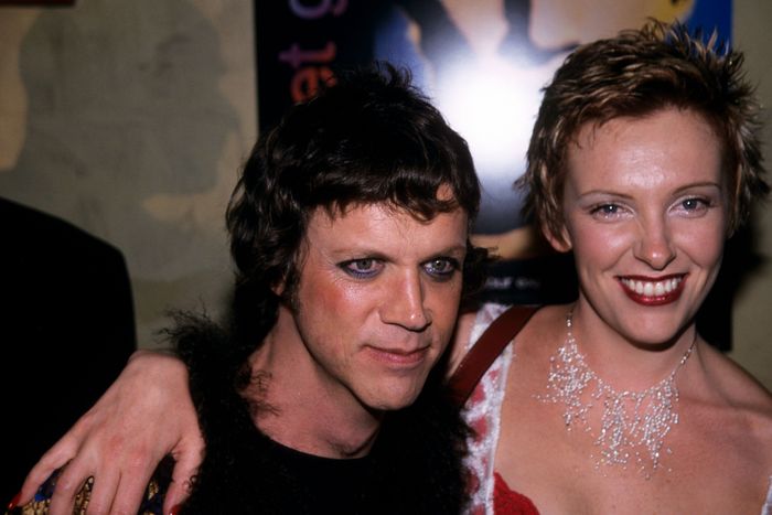 Todd Haynes and Toni Collette during the press tour for Velvet Goldmine.