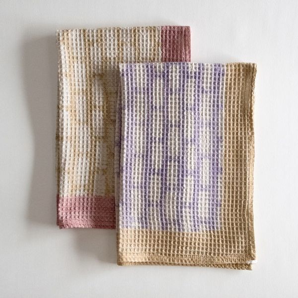 Green Row Patterned Waffle Weave Kitchen Towels