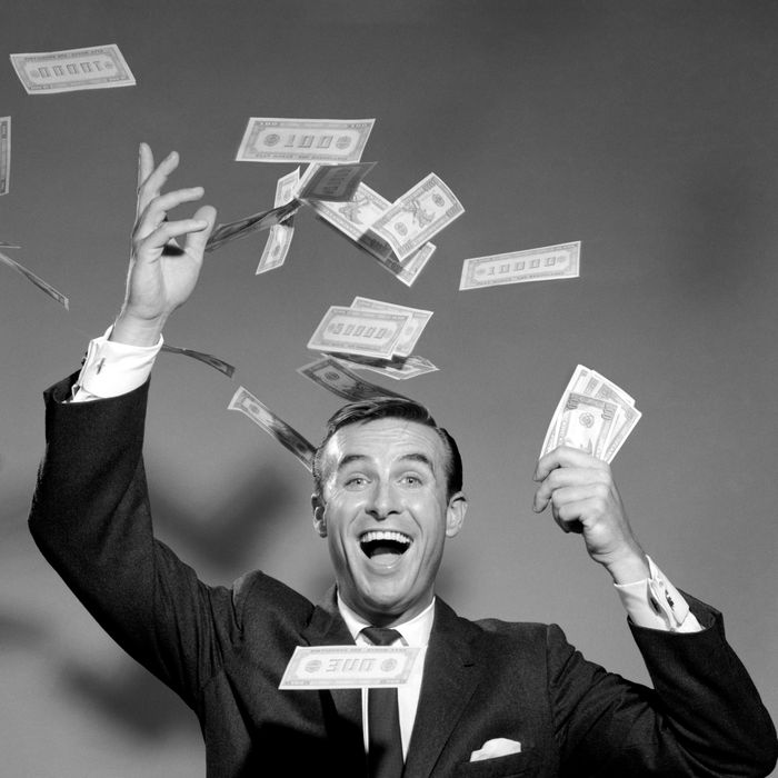 1960s Happy Man Throwing Money Currency Bank Notes In The Air