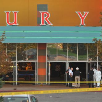 AURORA, CO - JULY 20: The Century 16 movie theatre is seen where a gunmen attacked movie goers during an early morning screening of the new Batman movie, 