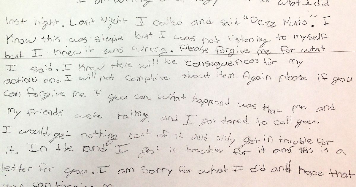 6th-Grader Pens Handwritten Apology for Calling 911 and Yelling ‘Deez Nuts’