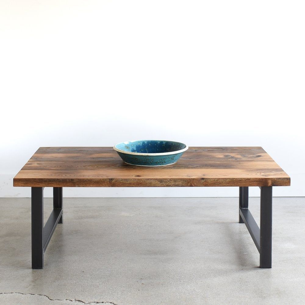 Round Coffee Table Reclaimed Wood Metal Base Coffee Table Etsy