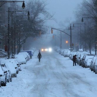 A Brooklyn street is viewed the morning after a major winter storm on January 27, 2015 in New York City. Despite dire predictions, New York City was spared the worst of the storm, receiving up to a foot of snow in some areas. Subway buses were closed overnight while roadways were open only to emergency vehicles. 