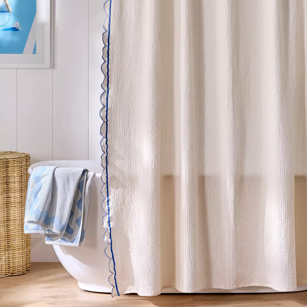 Maeve Cotton Waffle Scallop Edge Shower Curtain