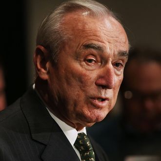 New York Police Commissioner Bill Bratton speaks to reporters at a news conference following an NYPD Swearing-In Ceremony with Mayor Bill de Blasio on January 7, 2015 in New York City. The NYPD says there is no direct threat against New York City following a terror attack on a newspaper in Paris that left at least 12 people dead and numerous others injured. (Photo by Spencer Platt/Getty Images)