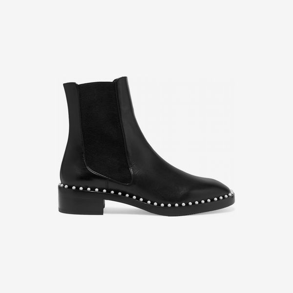 Stuart Weitzman Cline Faux Pearl-Embellished Leather Chelsea Boots