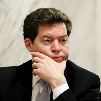 WASHINGTON - MAY 18: Sen. Sam Brownback (R-KS), listens to Interior Secretary Ken Salazar testify during a Senate Energy and Natural Resources Committee hearing on Capitol Hill on May 18, 2010 in Washington, DC. The committee is hearing testimony about the accident involving the Deepwater Horizon oil rig that exploded and is now leaking oil into the Gulf of Mexico. (Photo by Mark Wilson/Getty Images) *** Local Caption *** Sam Brownback