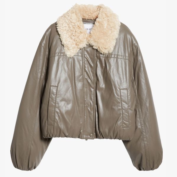 Stand Studio Fran Faux Leather Jacket with Faux Fur Collar