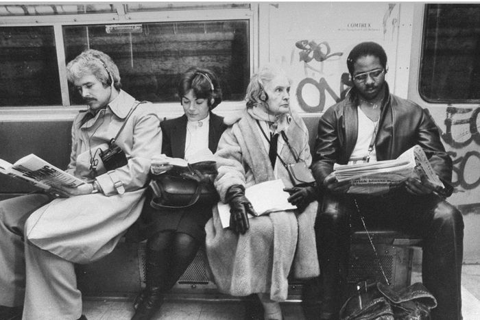 On the subway, 1981: The Sony Walkman, first imported to America in 1980, introduced the idea of personal stereo anywhere and began the gradual shutting-out the city around us.