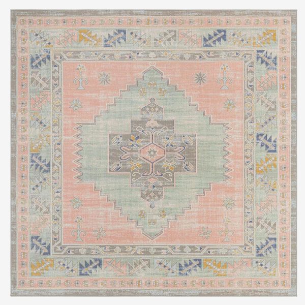Unique Loom Whitney Collection Southwestern Geometric Powder-Pink Square Rug