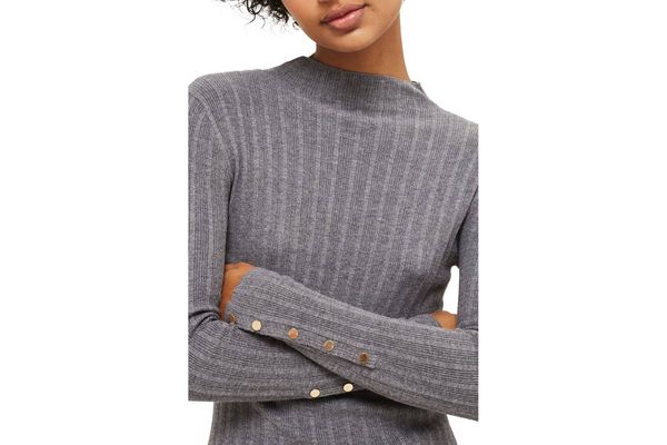 Topshop Snap Sleeve Ribbed Sweater
