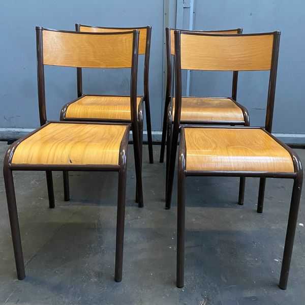 AmbiancesBoutique Mullca DELAGRAVE 1970 French School Chairs, Set of 4