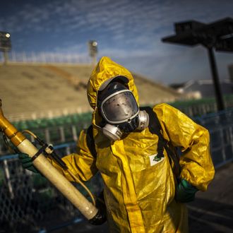 Workers Fumigate The Sambadrome To Protect Against The Zika Virus Ahead Of Carnival