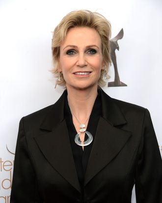 Actress Jane Lynch arrives at the 2013 WGAw Writers Guild Awards at JW Marriott Los Angeles at L.A. LIVE on February 17, 2013 in Los Angeles, California.