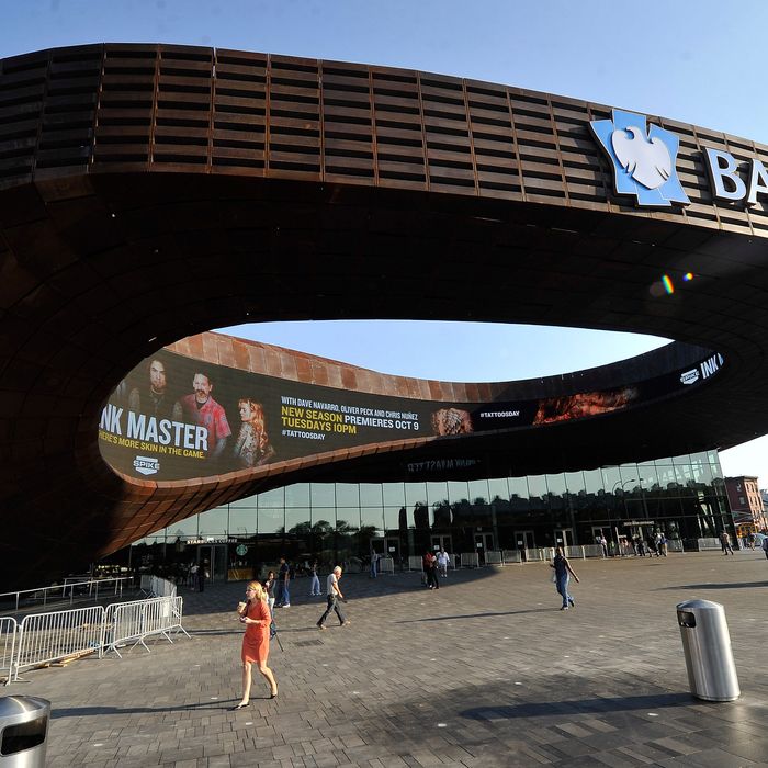 Exterior views of the Barclays Center on October 5, 2012 in the Brooklyn borough of New York City. 