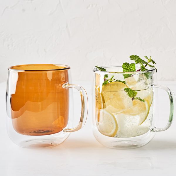 Williams Sonoma Double-Wall Glass Coffee Mugs (Amber, Set of 4)