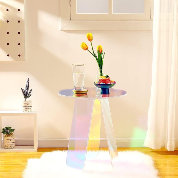 Acrylic Round Clear Iridescent Side Table