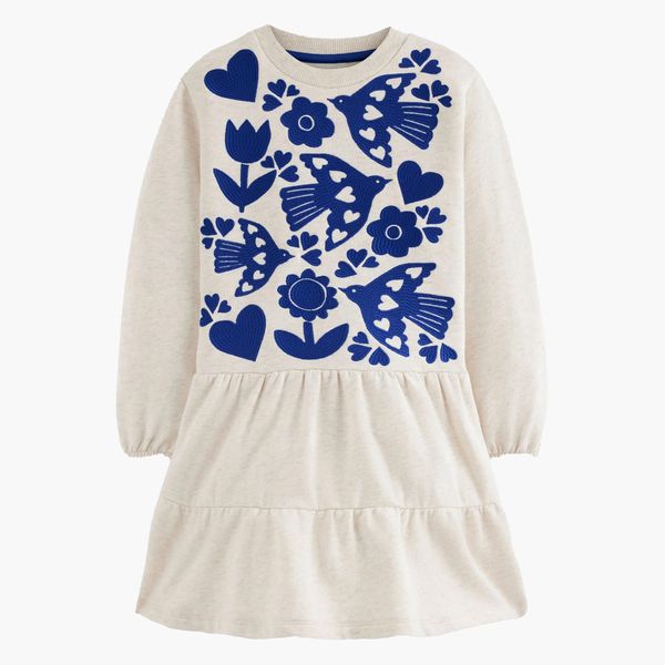 Mini Boden Bird Embroidered Long-Sleeve Sweatshirt Dress