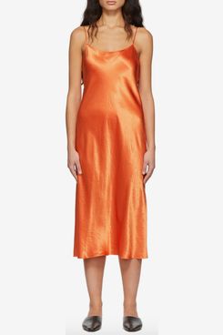 Vince Orange Acetate Midi Satin Dress