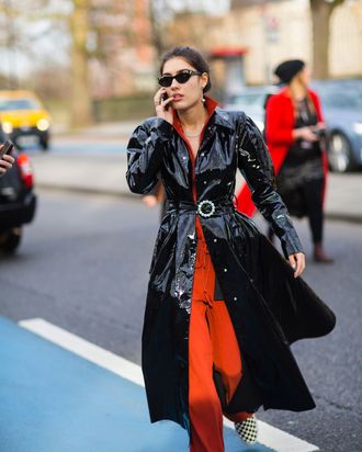 Red Trench Coat  Black Lace Bodysuit - Style My Dreams