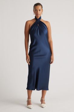Quince 100% Washable Silk Twist Halter Midi Dress