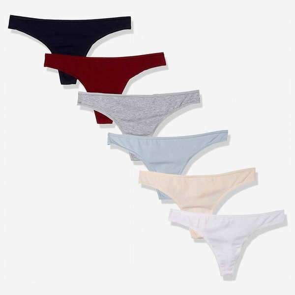 Amazon Essentials Women’s Cotton Stretch Thong Panty, 6-Pack in six colors