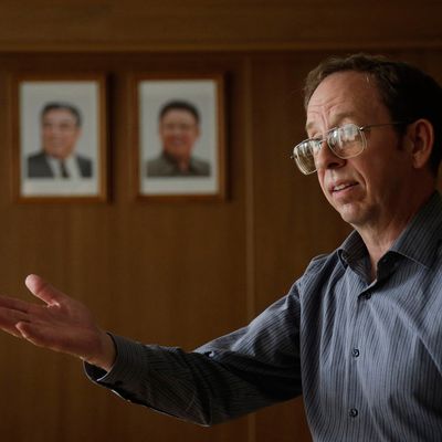FILE - In this Sept. 1, 2014 file photo, Jeffrey Fowle, an American detained in North Korea, speaks to the Associated Press, in Pyongyang, North Korea. A trial is expected soon for Fowle, who entered the North as a tourist but was arrested in May for leaving a Bible at a provincial club. (AP Photo/Wong Maye-E, File)