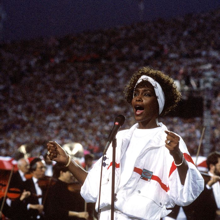 When did Whitney Houston sing the national anthem at the Super Bowl?