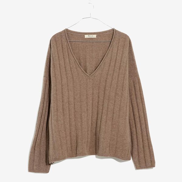 (Re)sourced Cashmere Stitched-Rib V-Neck Sweater