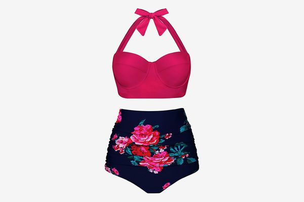 Aixy Women Vintage Two Piece Swimsuits High Waisted Bathing Suits with Underwired Top