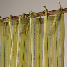 Olive Yellow Striped Tie Top Cotton Curtain Panel