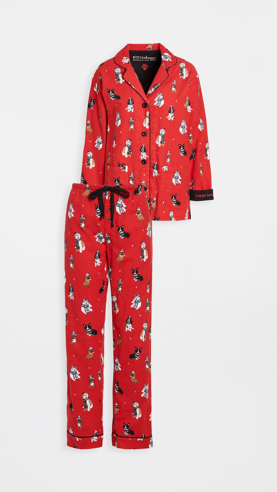 Cinema Studio Womens Ivory Scotty Dog Cotton Long Sleeved Flannel Pajamas