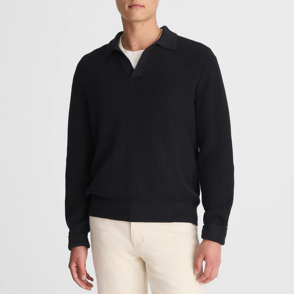 Madewell Cotton Shaker-Stitch Johnny-Collar Sweater Polo