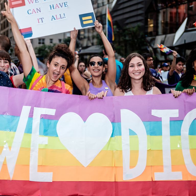 Body Glitter and Rainbow Eye Shadow at New York’s Pride Parade