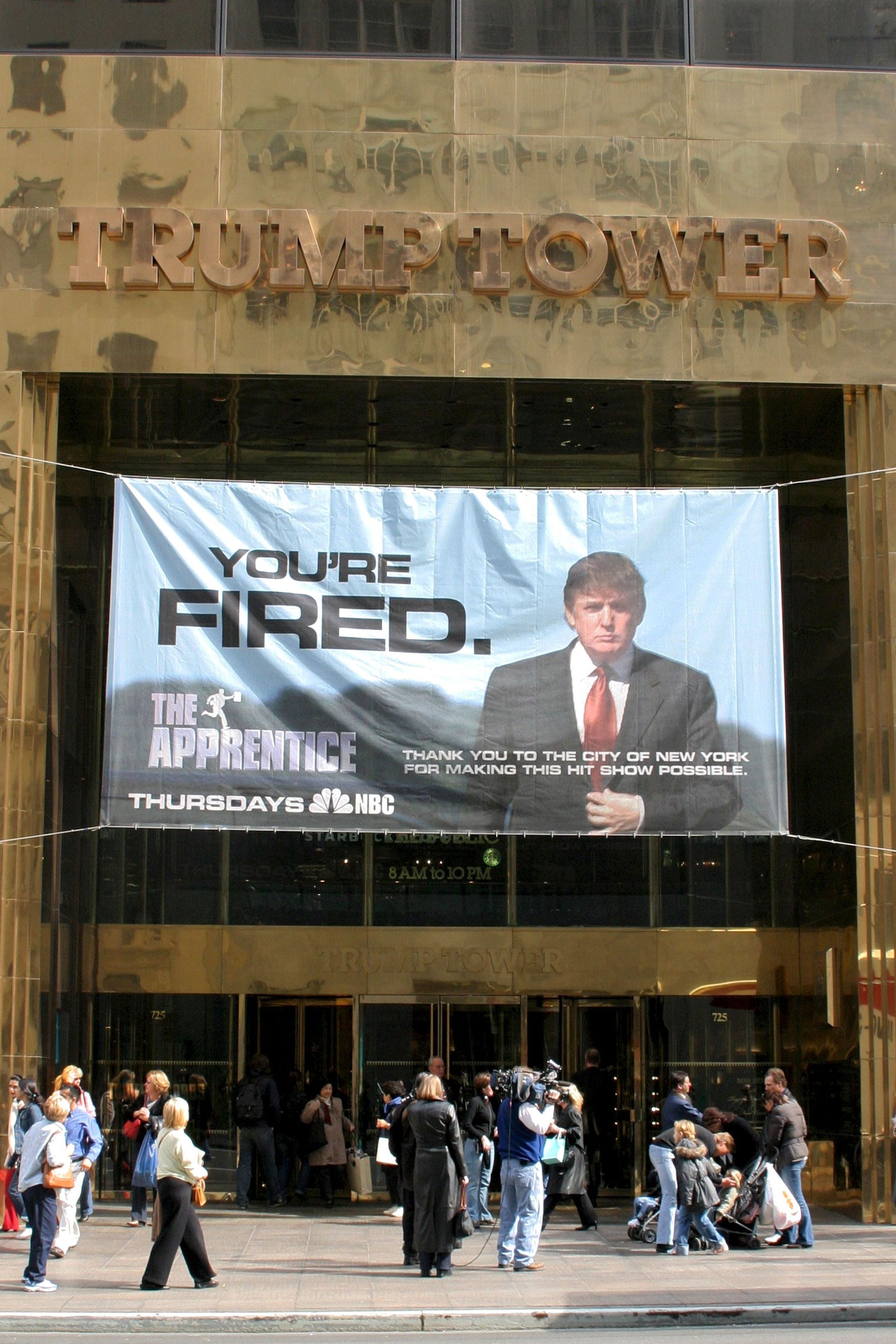 Flogging The Apprentice, 2004. He didn’t bother to get a permit for the signage and was hit with $10,000 in fines.
