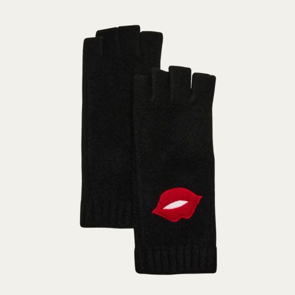 Portolano Fingerless Cashmere Gloves With Lips Motif