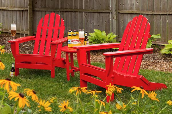 Outdoor Adirondack Patio Chair Garden Furniture Solid Wood Backyard Seat Red 
