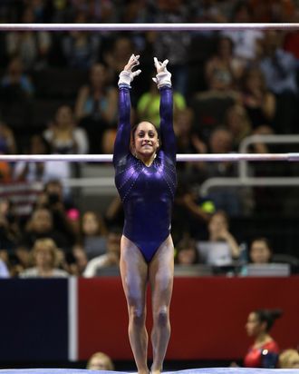 Jordyn Wieber competes on the uneven bars during day 4 of the 2012 U.S. Olympic Gymnastics Team Trials at HP Pavilion on July 1, 2012 in San Jose, California.