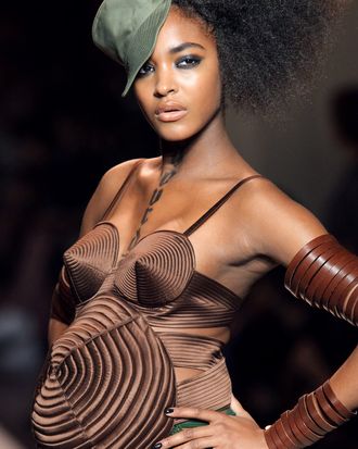 Jourdan Dunn, pregnant at Gaultier's summer 2010 show.