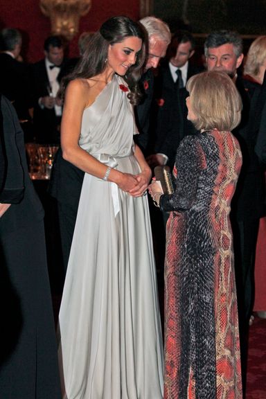 LONDON, ENGLAND - NOVEMBER 10:   Catherine, Duchess of Cambridge (L) talks to people at a reception in aid of the National Memorial Arboretum Appeal at St James’s Palace on November 10, 2011 in London, England. The Appeal was launched in April 2009 by its Patron, The Duke of Cambridge, to develop the Arboretum into a world-renowned centre for Remembrance and to ensure that there are necessary facilities for the 300,000 visiting families, servicemen and women, veterans and members of the public each year (Photo by Lefteris Pitarakis - WPA Pool/Getty Images)