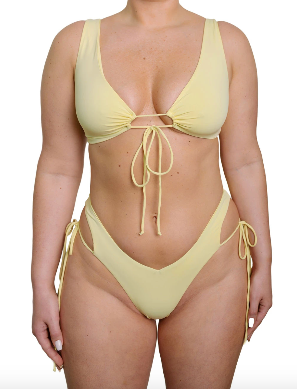 Brazilian Cut Bikini Bottom Swimwear Semi Thong Bottom Yellow Green Pink Sheer