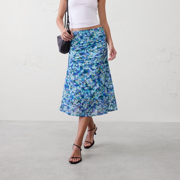 Banana Republic Factory Mesh Shirred-Waist Midi Skirt