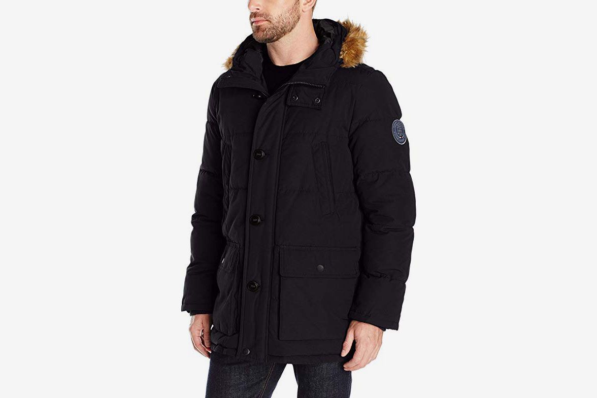 Jinmen Mens Fleece Hooded Down Jacket Winter Windproof Warm Fur Coat Parka Top
