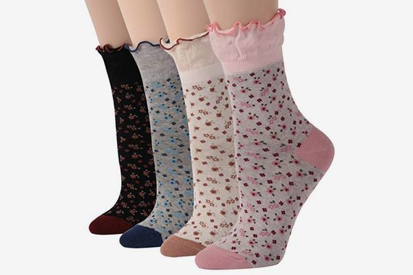 Funcat Women's Lace Ruffle Frilly Colorful Floral Cotton Casual Novelty Ankle Socks